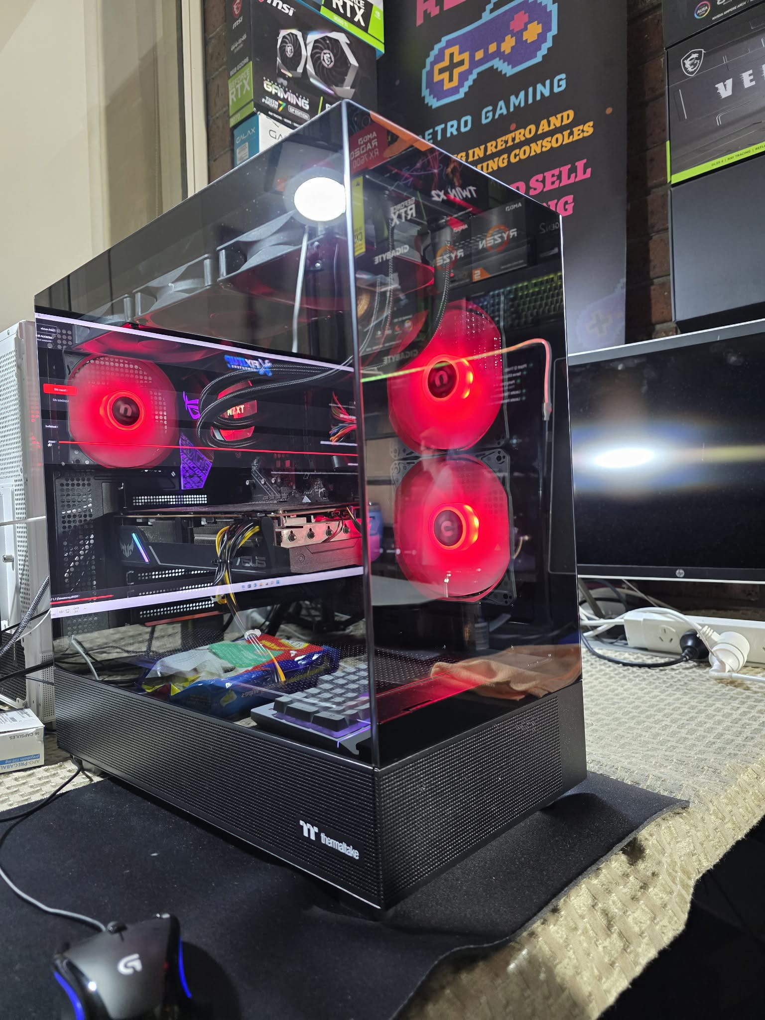 A real FixItUp panoramic gaming build with red lighting